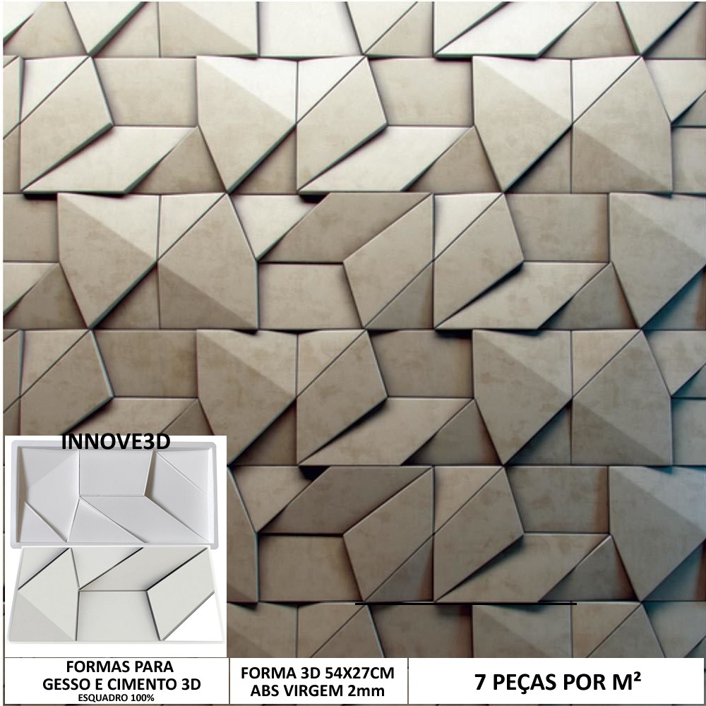 2 Forma 3d Gesso Escaleno 54x27cm em ABS 2mm Gesso ou Cimento 3d