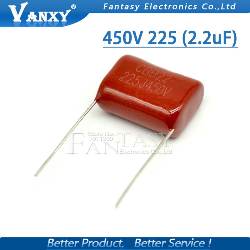 10 Pcs 450 V 2.2 Uf 10 Pcs Cbb Filme Capacitor De Polipropileno De Polímero 20mm 225 2.2uF 450 V