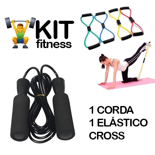 Kit Fitness Corda Rolamento + Elastico Tensão Cross Faixa Resistencia