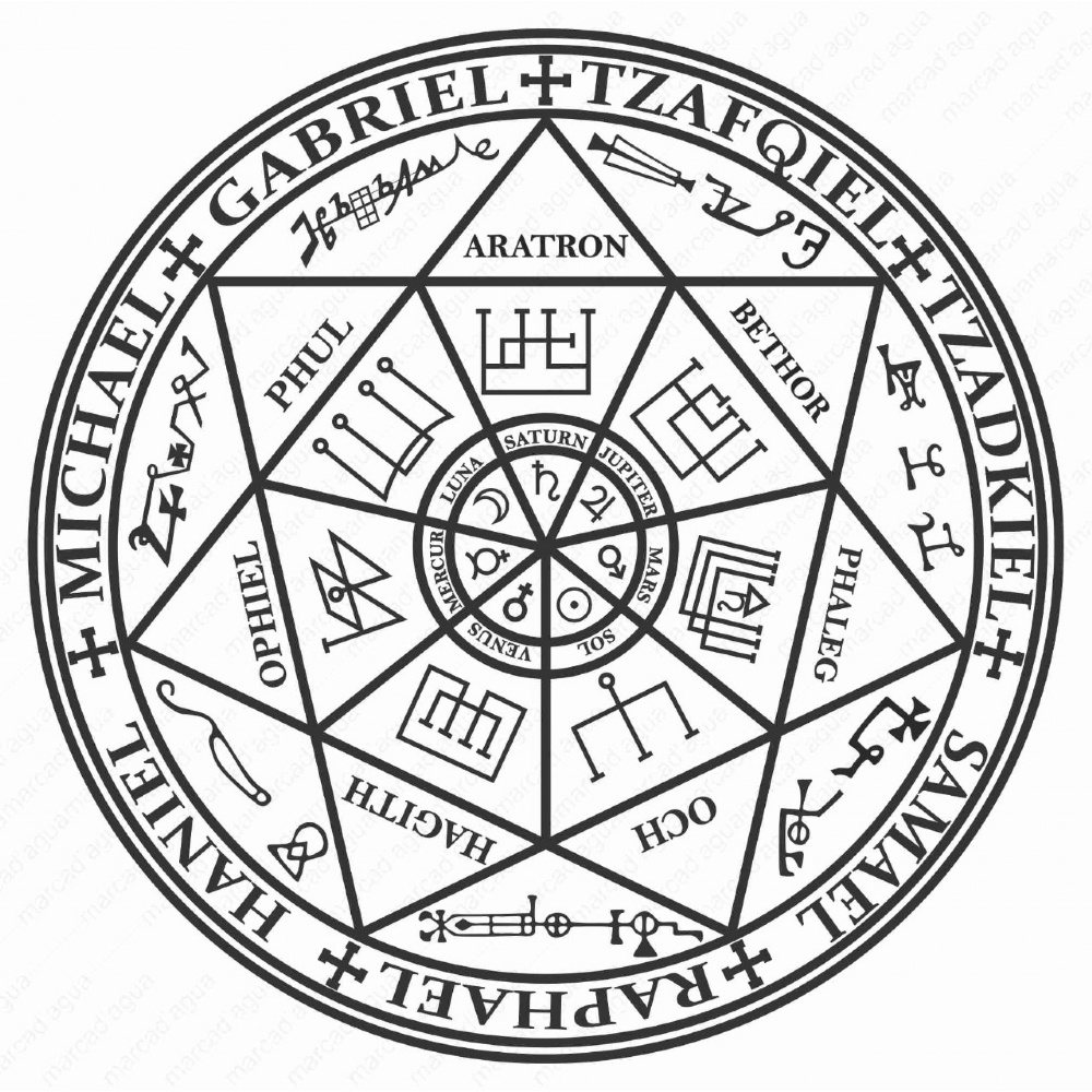 Placa, gráfico Selo do Sete Arcanjo, Pantaculo Contra Espiritos Malignos Magia radiestesia radiônica