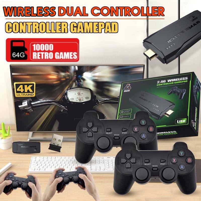 Console de videogame 2.4G duplo controlador sem fio Game Stick 4K 10000  jogos 64 32GB Retro Games para PS1/GBA - Loja Life Bit