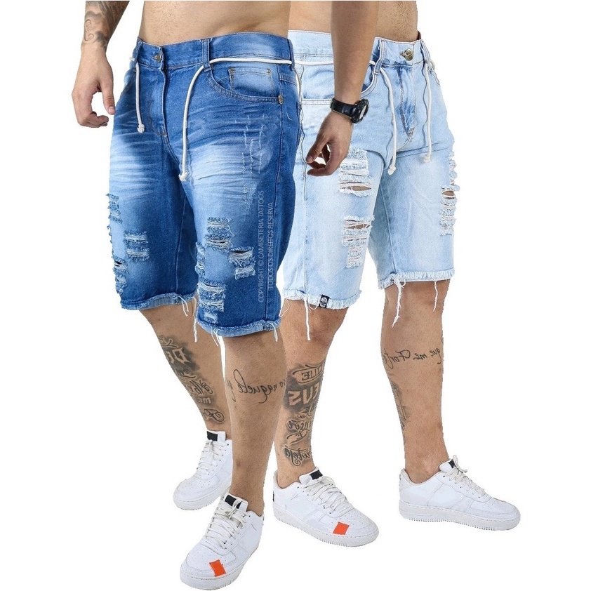 Bermuda short Jeans Masculina Rasgada Lisa Promoção Menor preço promoção 2025