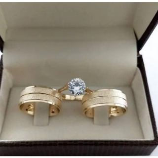 Par Alianças Banhado Moeda Antiga Diamantada 8mm Anatômicas Cor Ouro 18k + Anel Solitário