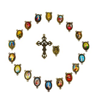 10 Unidades Crucifixos Italiano e 10 Unidades Entremeios Resinados Em Ouro Velho Para Fazer Terço em Oferta na Shopee