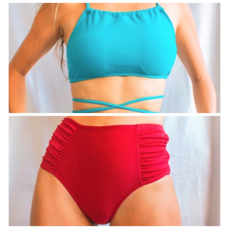 Kit Biquíni Top Cropped com Bojo Avulso + Hot Pants Biquíni Retro Cintura Alta Calcinha Drapeada Forrado