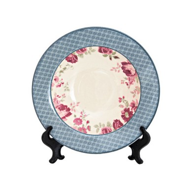 KIT 2 PRATOS FUNDOS LINHA MONACO SOFT BLUE EM CERAMICA BEGE AZUL ROSA 22 CM MESA POSTA