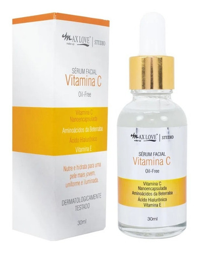 Sérum facial com Vitaminas C e E Aminoácidos e ácido hialurônico oil-free 30 ml