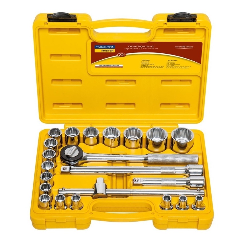 Jogo de Soquetes Completo Cromo Chave 8 a 32mm Tramontina - Home & Living