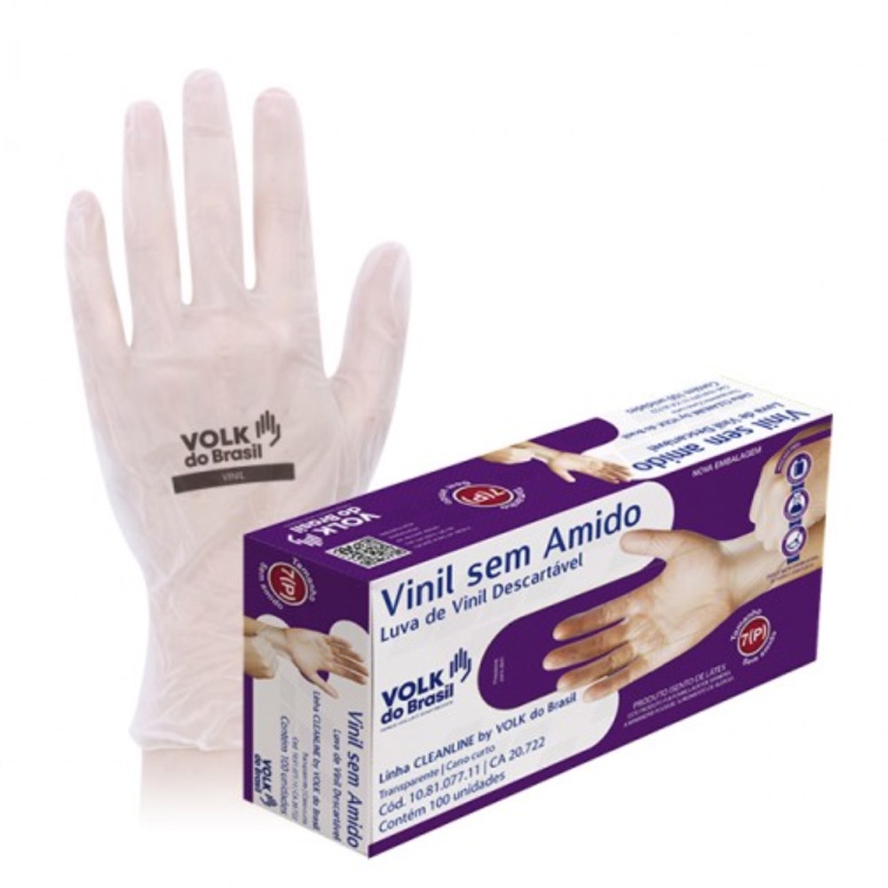 Luvas de Vinil Volk COM e SEM PÓ - TAMANHOS PP P M G GG
