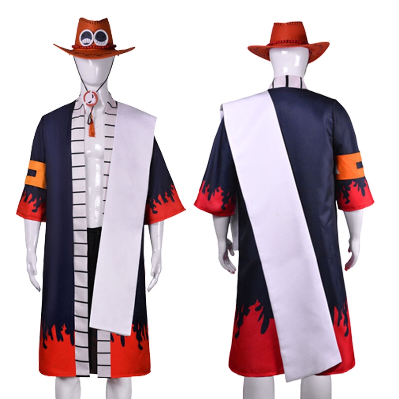 One Piece Portgaz D. Ace Cosplay Costume Set with Ace Cowboy Hat Halloween  Costume for Man 