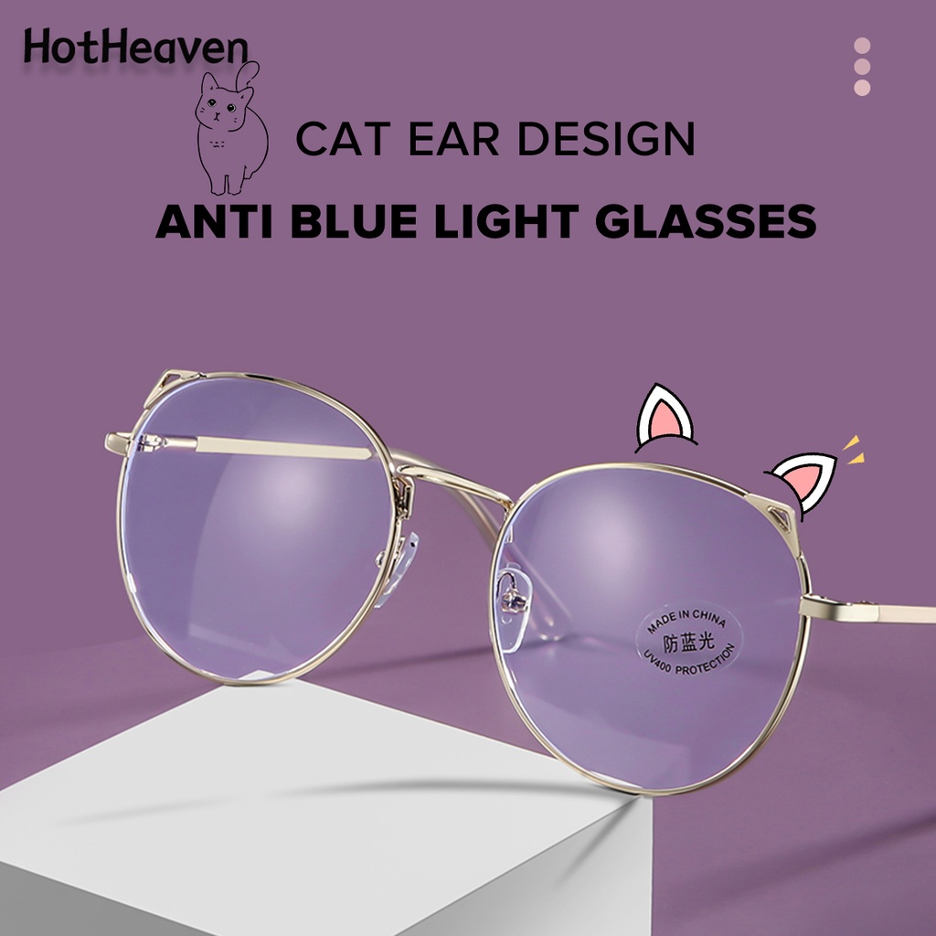 4 Cores Unissex Anti Luz Azul Radiação Orelha De Gato Óculos De Computador Mulheres Homens Proteção Dos Olhos Metal Full Rim Eyewear