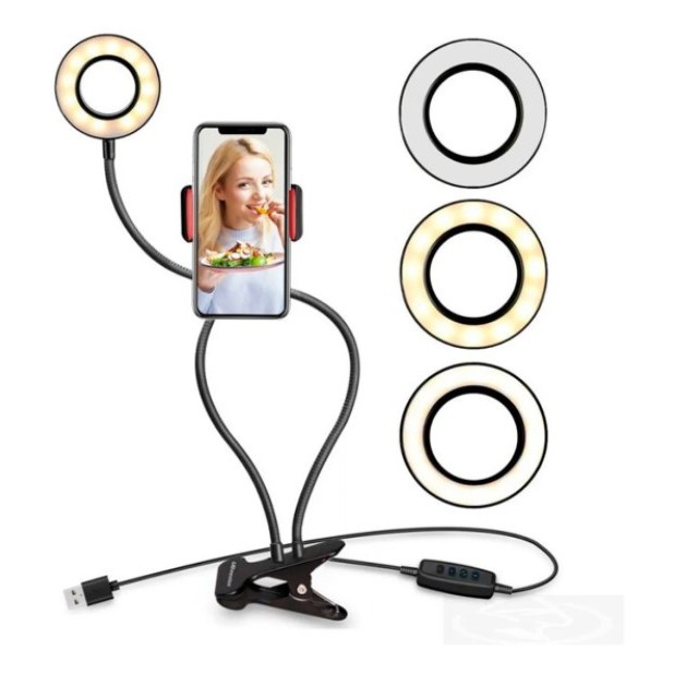 Iluminador Ring Light de mesa Grampo Suporte Live Stream Celular Controle live stream