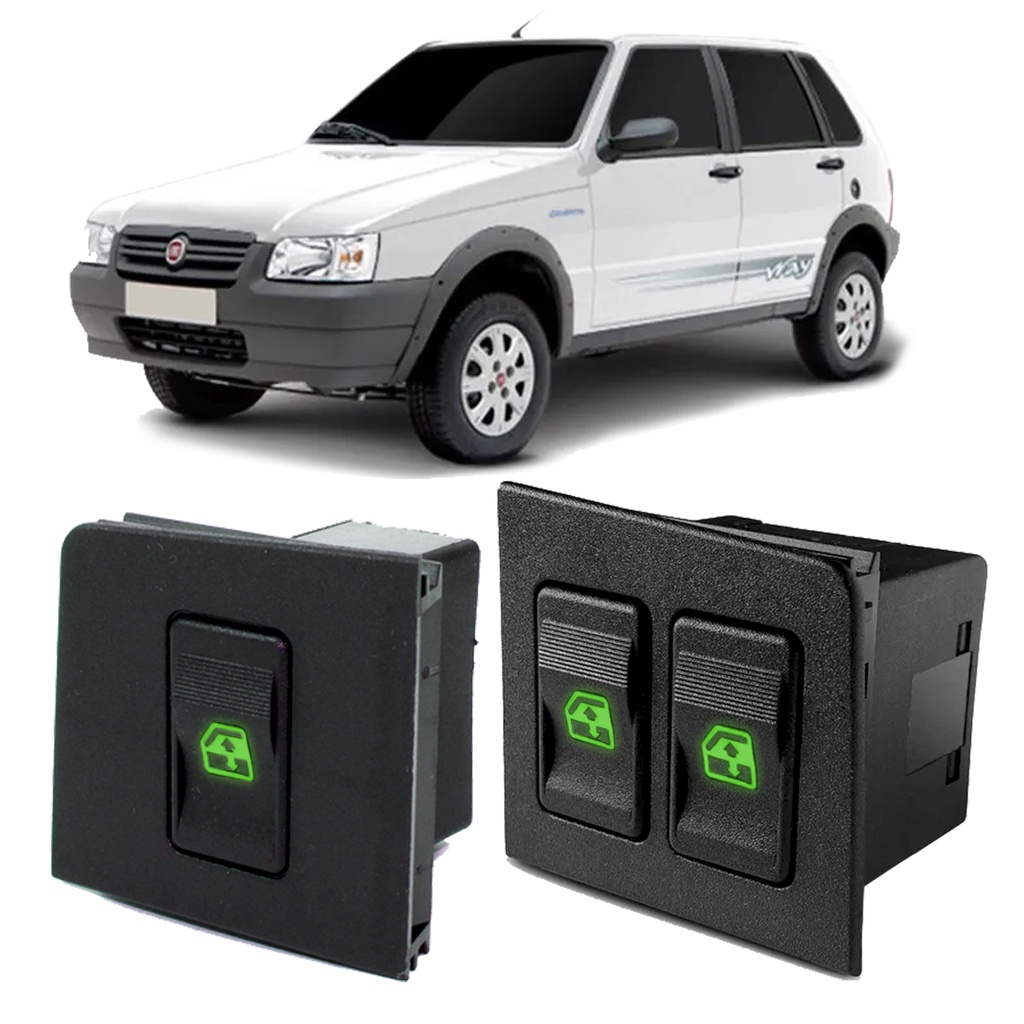 Botão Interruptor Vidro Elétrico Simples / Duplo - Fiat Uno, Fiorino Prêmio e Elba / LED Verde em Oferta na Shopee