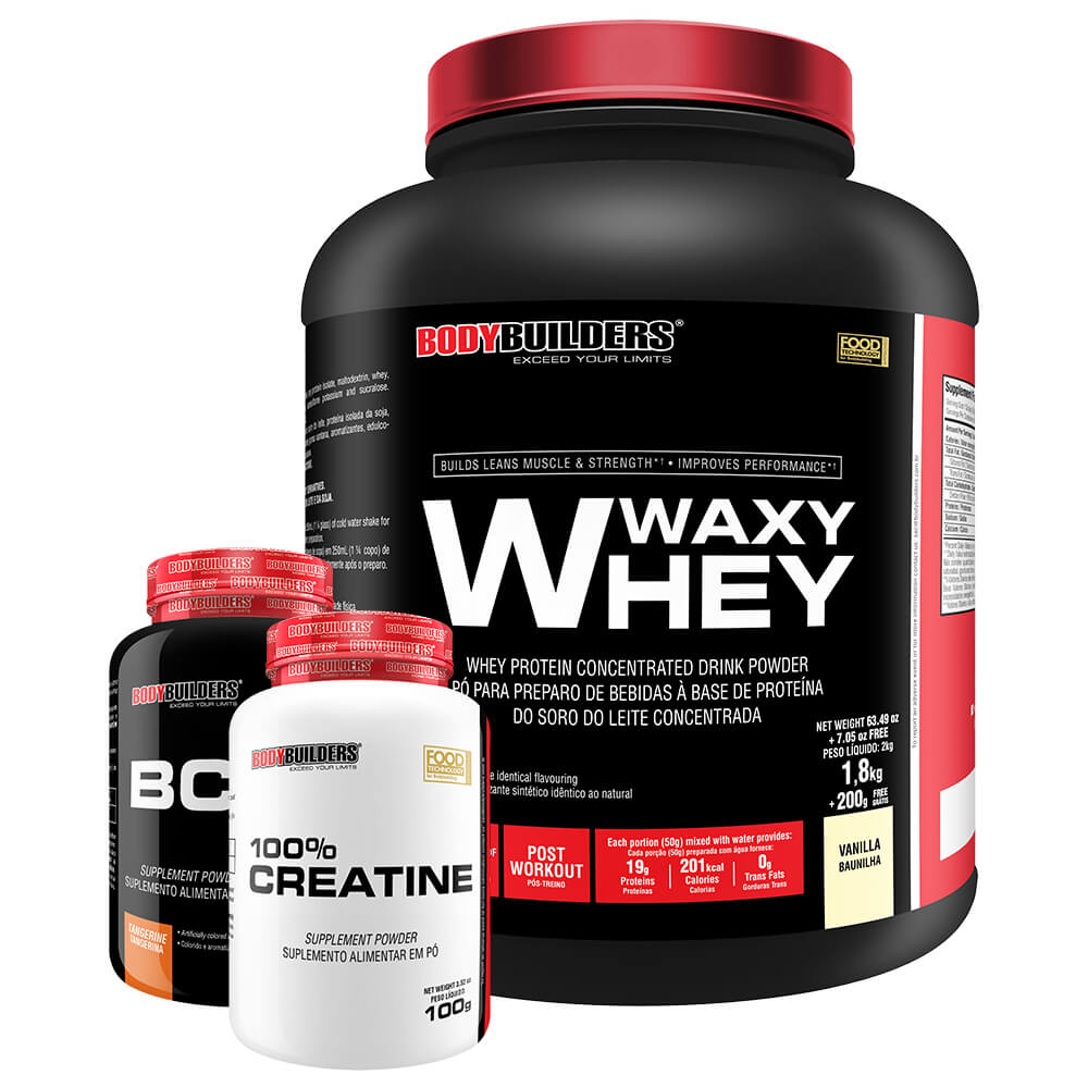 Kit Waxy Whey Protein 2kg + BCAA 4,5 100g + Power Creatine 100g – Bodybuilders