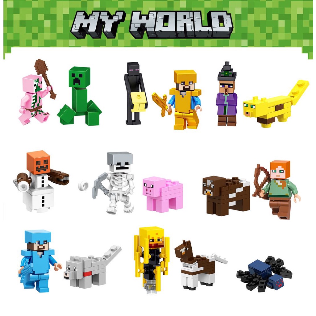 16 Pcs Mini Bonecos Minecraft Blocos De Construção Bonecas Compatíveis Lego Brinquedos Para Meninos Presente Meu Mundo