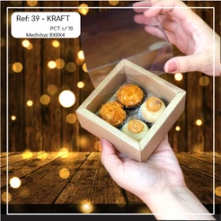 10~50 CAIXA EMBALAGEM MOLDURA 4 DOCES COM VISOR EM ACETATO KRAFT 8X8X4 – REF. 39 (CHOCO)