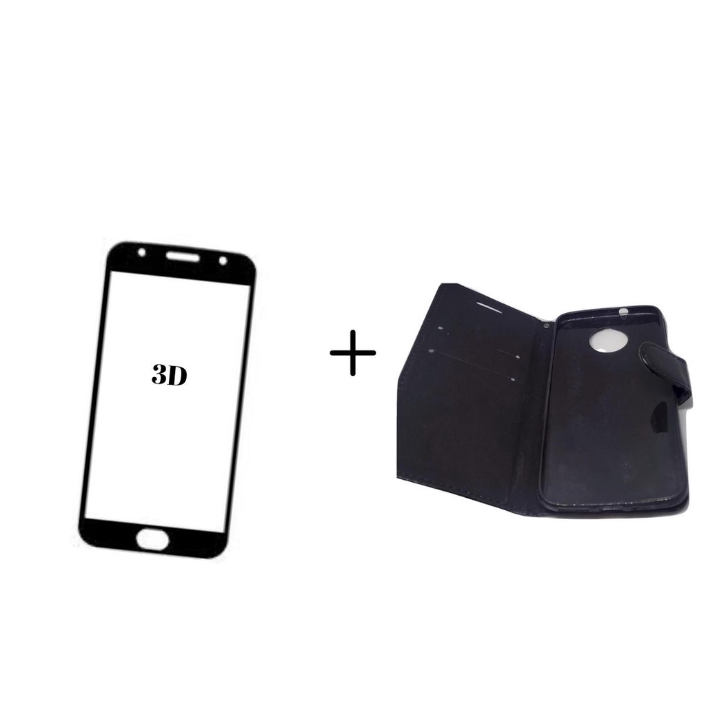 Kit combo Capa carteira + Película 3D Moto G5s, G7 Play, G7 Plus, G7 Power
