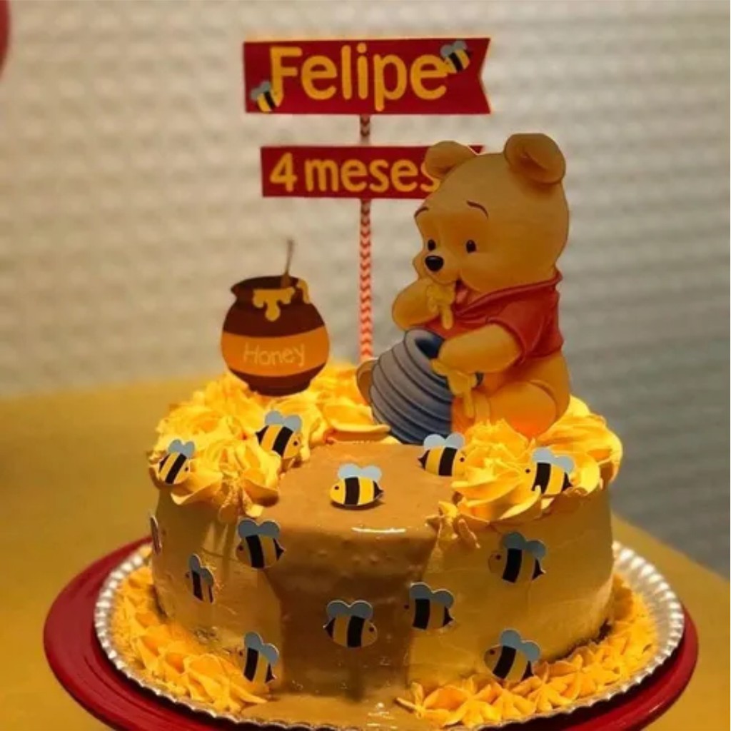 Topo Topper De Bolo Ursinho Pohh em Oferta na Shopee