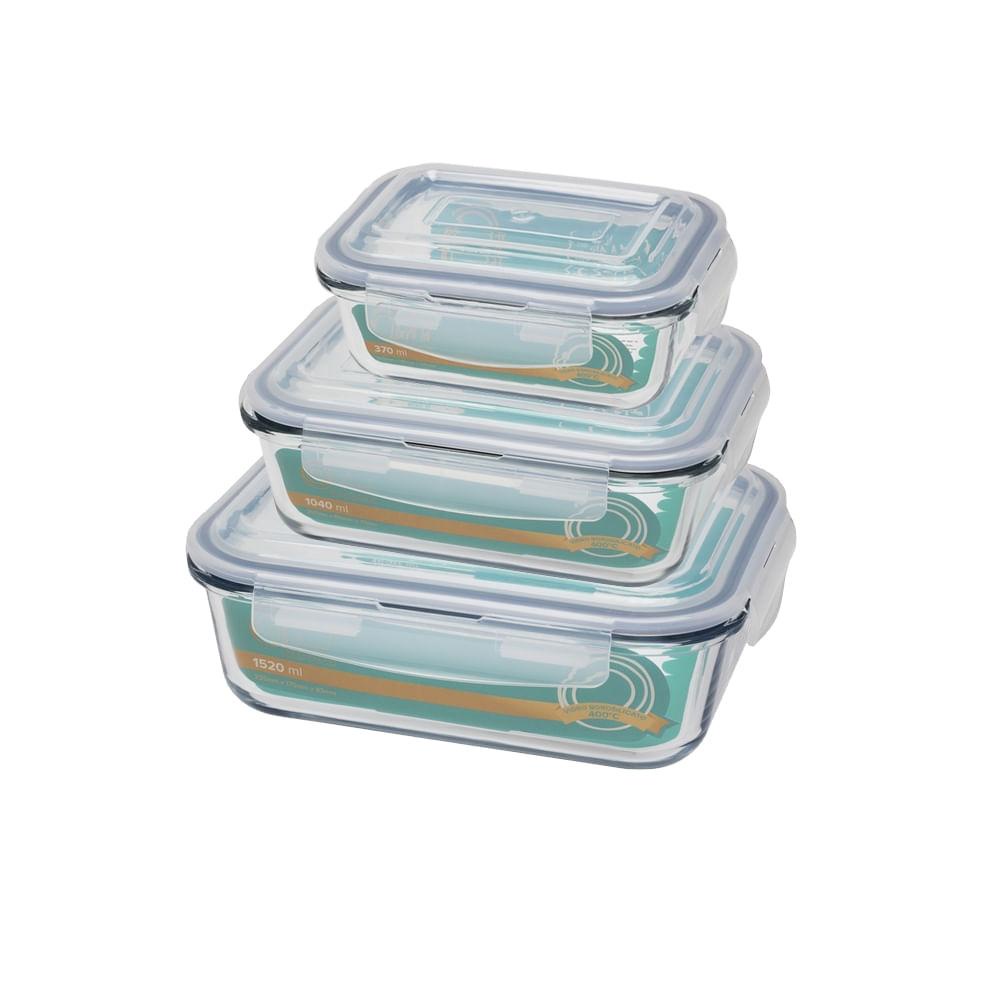 Conjunto De 3 Potes Herméticos De Vidro Retangular em Oferta na Shopee