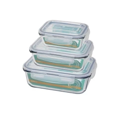 Conjunto De 3 Potes Herméticos De Vidro Retangular