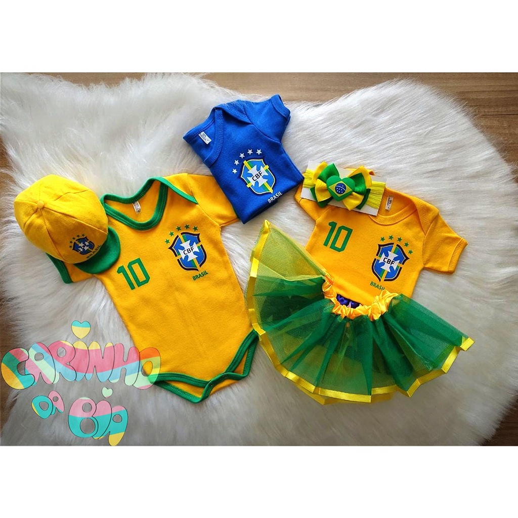 Body Temático Brasil Copa do Mundo bebê menino/menina – Escolha a variação por R$ 22,16