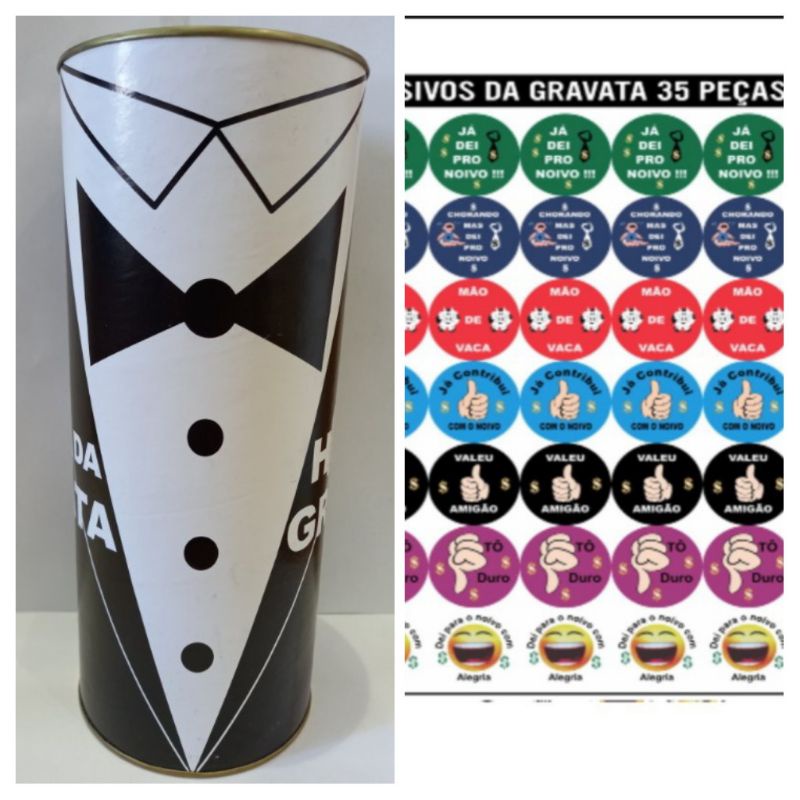 kit hora da gravata/cofre tubo + 70 adesivos em Oferta na Shopee