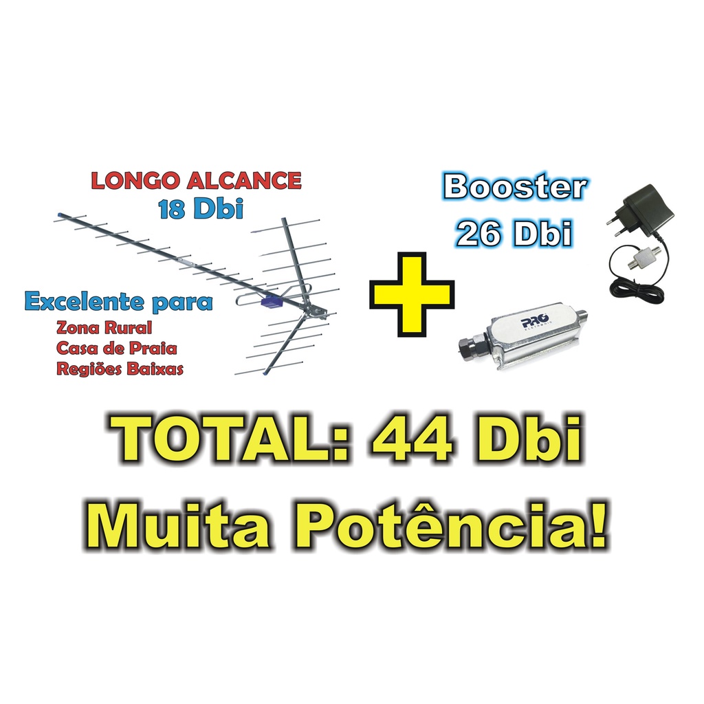 Antena Digital Externa para Tv Proeletronic Yagi PROHD-1118 - 4K com Amplificador Booster 26db PQBT-2650