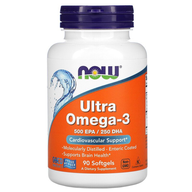 Ultra Ômega 3, NOW, EPA/DHA, óleo de peixe, 90 capsulas, suplemento alimentar