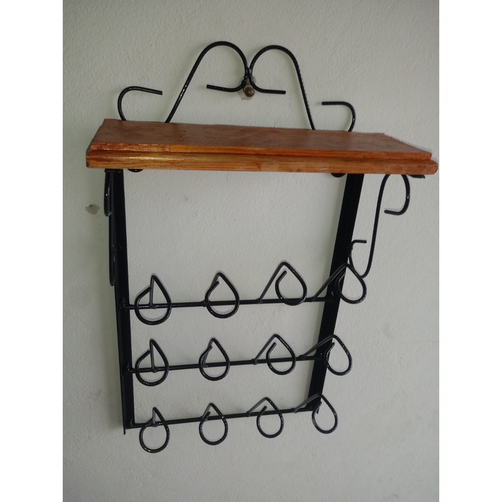 Porta Copos De Parede Ferro Madeira Cozinha Artesanal Oferta — imagem 2 de 2