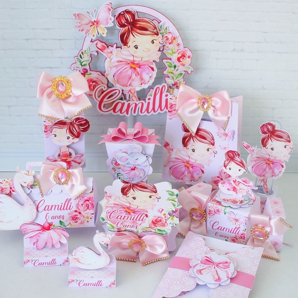 Kit Caixinhas lembrancinha personalizada Bailarina Rosa Aniversário Festa Infantil