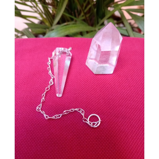 Kit ponta e pêndulo cristal ponta cristal mandala reiki mesa radionica
