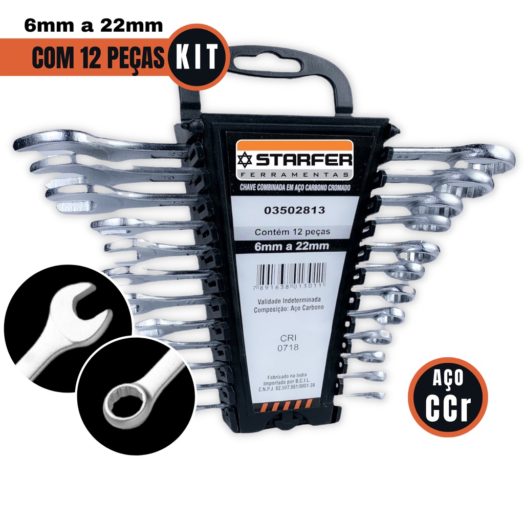 Jogo Kit Chave Combinada Completo 6 À 22mm Starfer 12 Peças - Home & Living