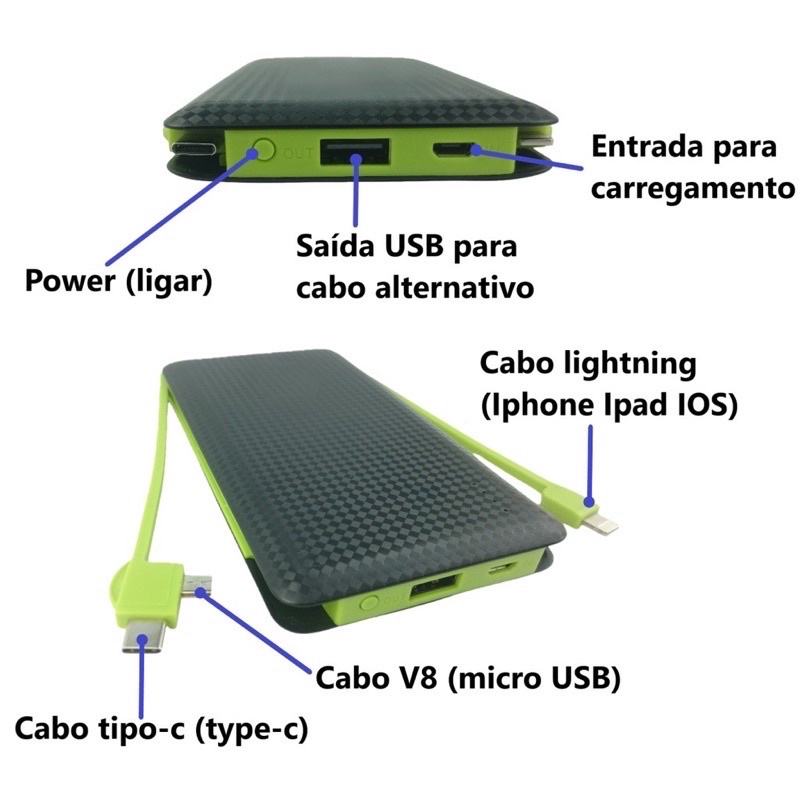 Carregador Portátil Universal Power Bank 10000 Mah Pro Pineng