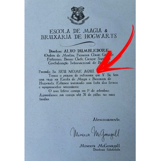 Carta Harry Potter COM SEU NOME de Aceitação Hogwarts 