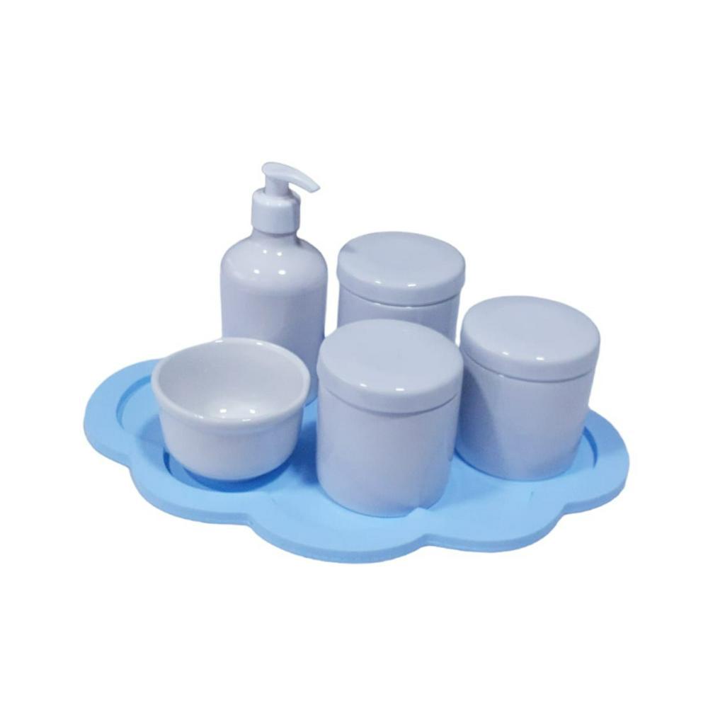 Kit Higiene Bebê porcelana potes saboneteira menino maternidade bandeja azul maternidade porta algodão cotonete