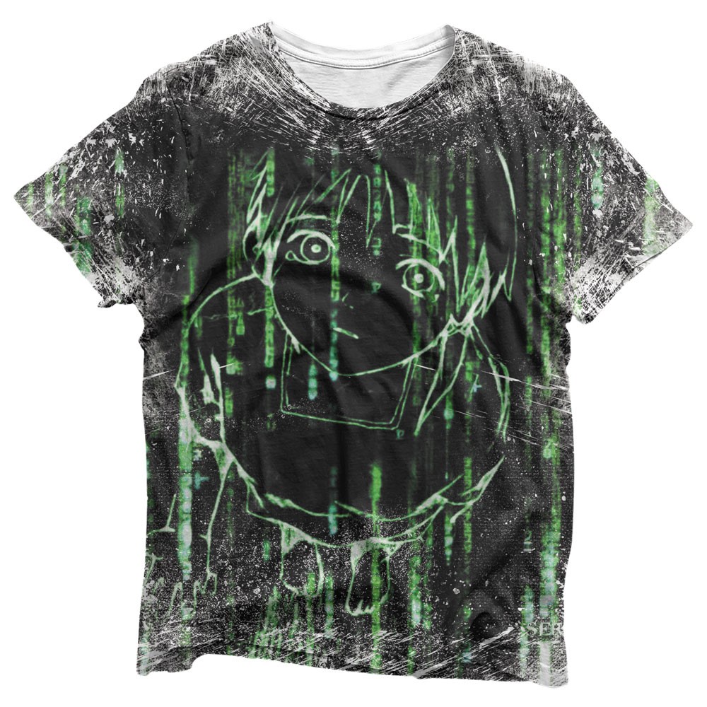 Camisa Serial Experiments Lain Arte BlackGreen - Camisas Serial Experiments Lain Estampa Total