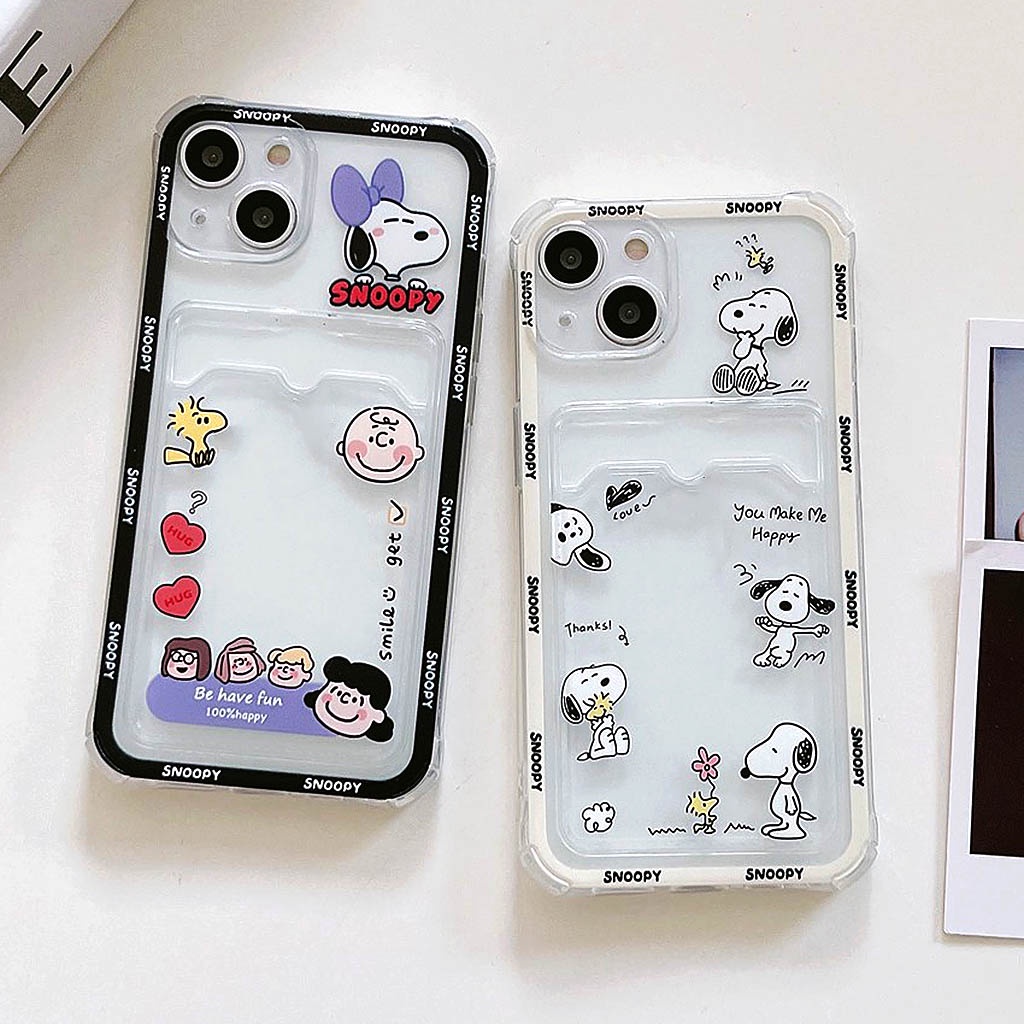 Estojo De Armazenamento De Fotos Telefone Macio Para IPhone 11 14 15 13 12 Pro Max XR Porta-Cartões Snoopy Estilo Bolso em Oferta na Shopee