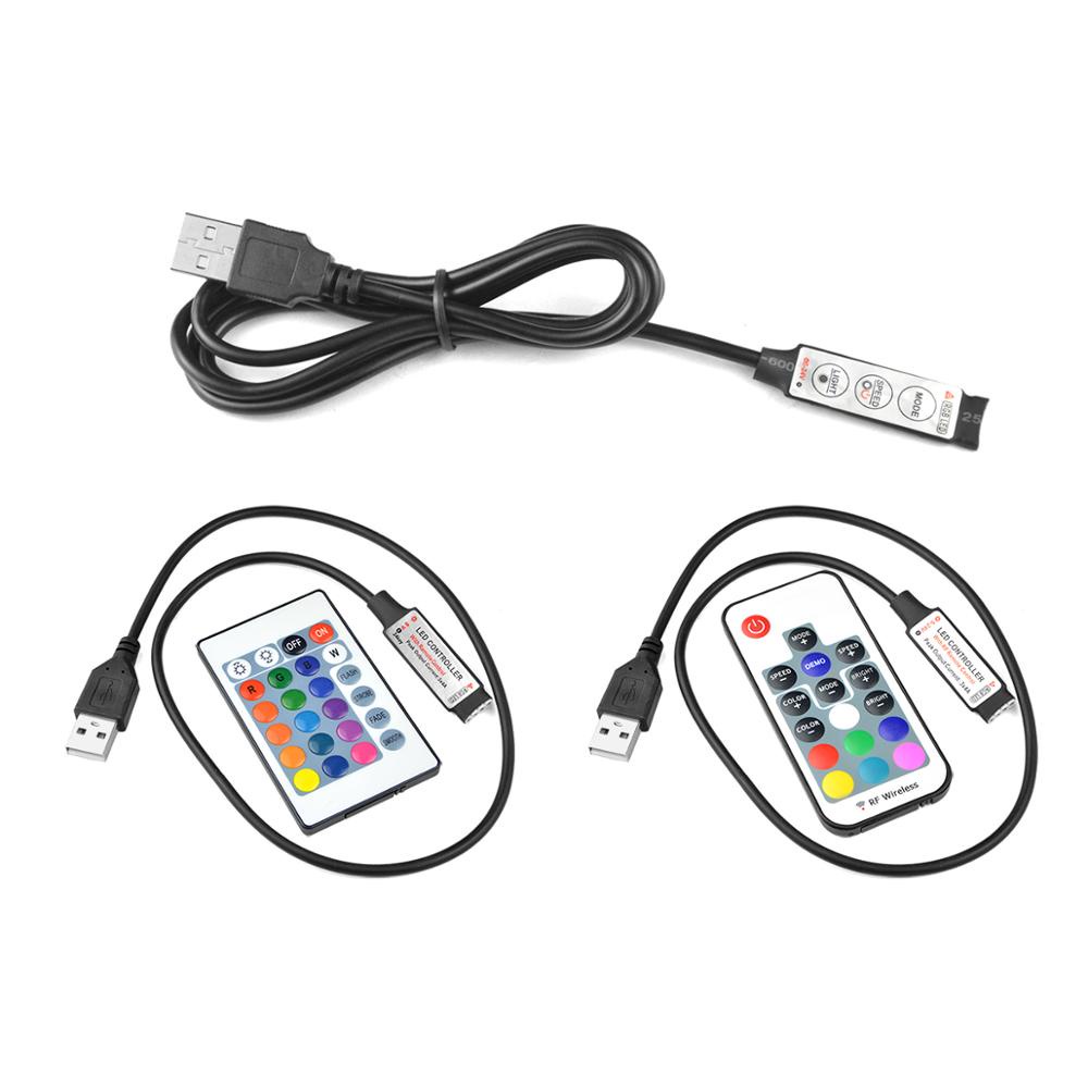 Usb Ir Rf Rgb Controle Remoto Para Led Smd 5050 2835 Rgb Luz De Tira 5 V Sem Fio Led Controlador 3 24 17 Chaves Para Fita Fita