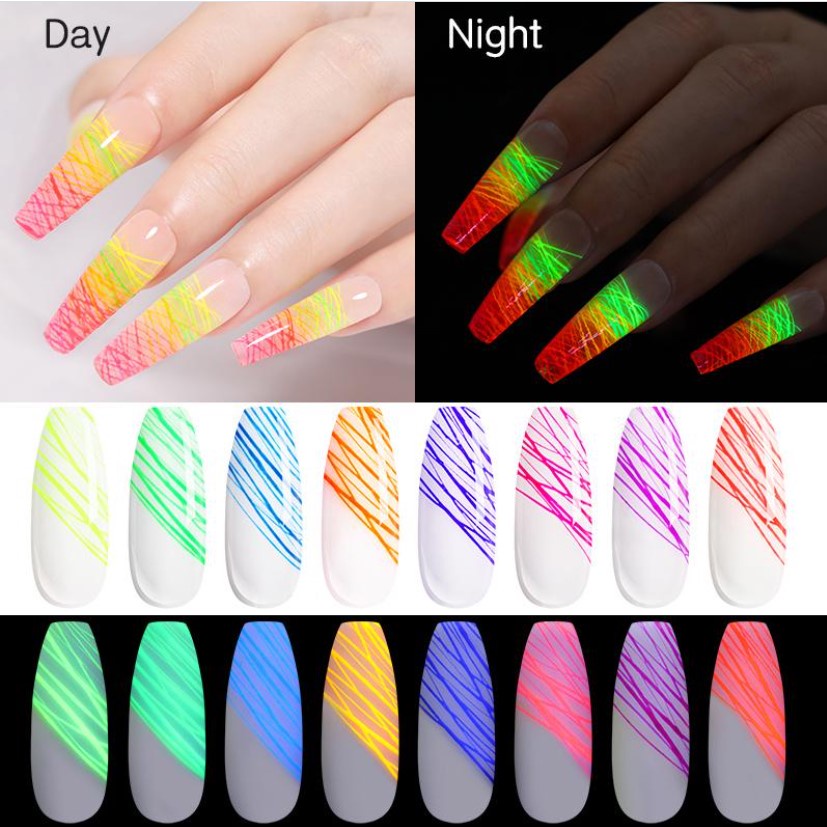 Nail X&D Gel Spider Neon Brilha no Escuro Efeito Teia Aranha Fluorescente Nail Art Pronto Entrega