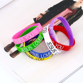 10 Pçs/Lote Cor Misturada Colorido Pulseira De Silicone " JESUS LOVES YOU " Popular Para Crianças Adulto Esporte Pulseira Presentes Para Crianças brta68