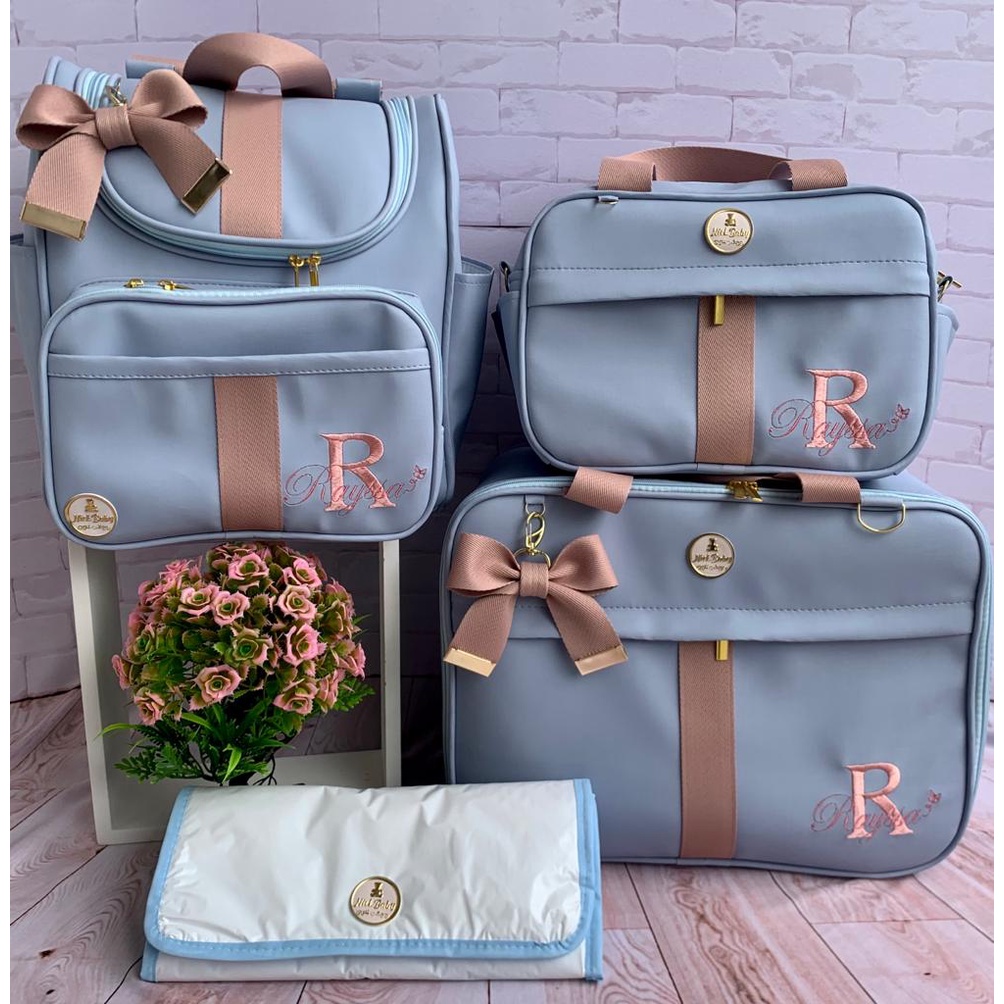 KIT MALA MATERNIDADE COM 4 PEÇAS PERSONALIZADA LUXO. BOLSAS MATERNIDADE PERSONALIZADA COM NOME DO BEBÊ. NICK BABY BOLSAS