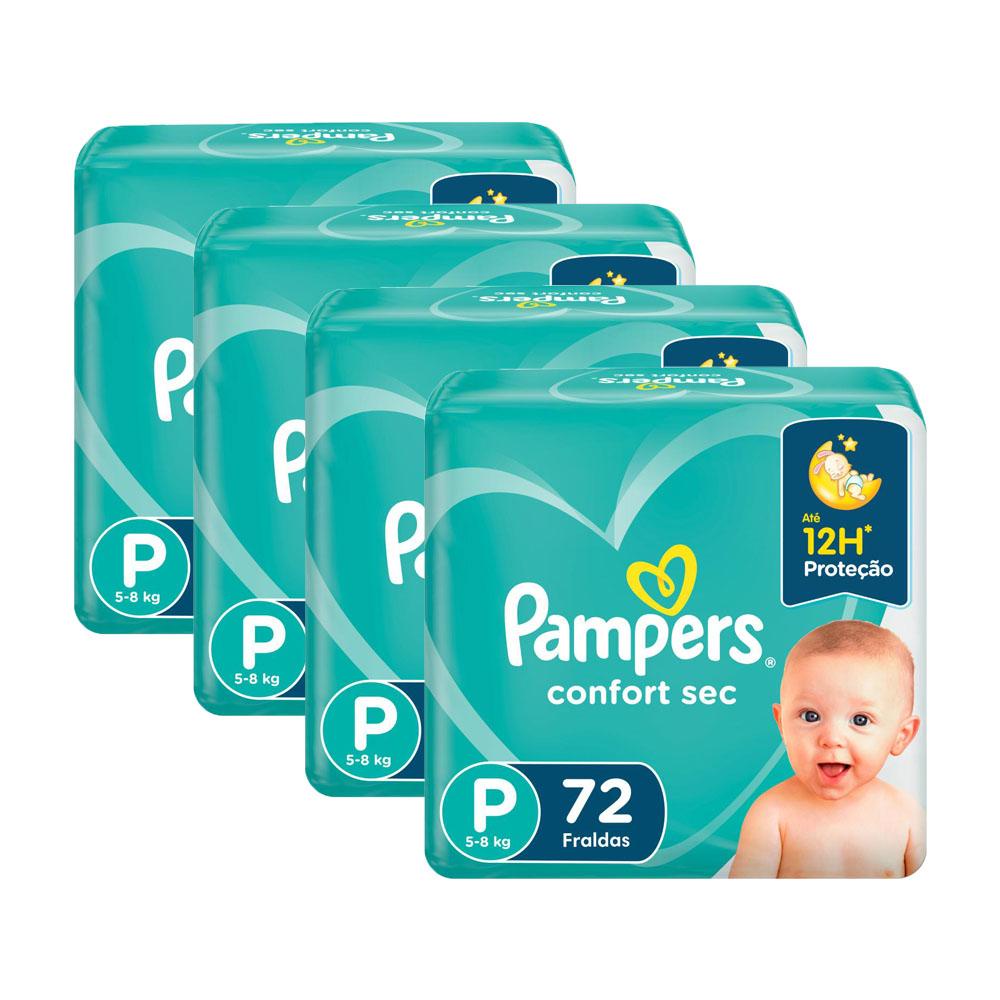 Kit 4 Fraldas Pampers Confort Sec Super Tamanho P 72 Unidades em Oferta na Shopee