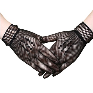 1 par de Luvas adulto de renda/arrastão dedo fechado cosplay rock punk gótica