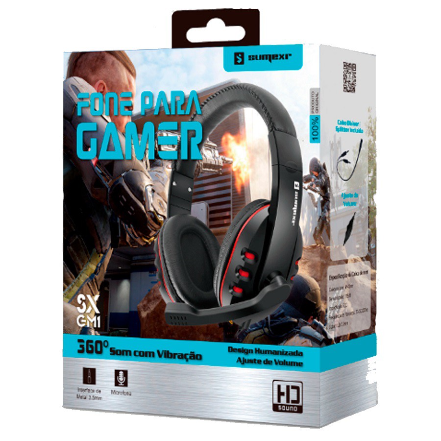 Fone de Ouvido Gamer SumeXr SX-GM1 GM2 p3 Com adaptador 2x p2 Stereo com fio Headset Favix