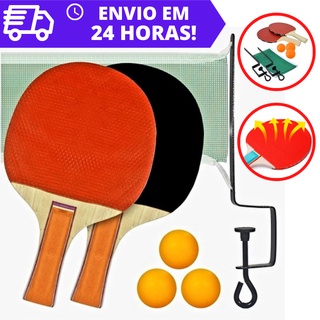 KIT Ping Pong Tênis de Mesa C/ 2 Raquetes Anatômicas, 3 Bolas, 1 Rede e 2 Suportes