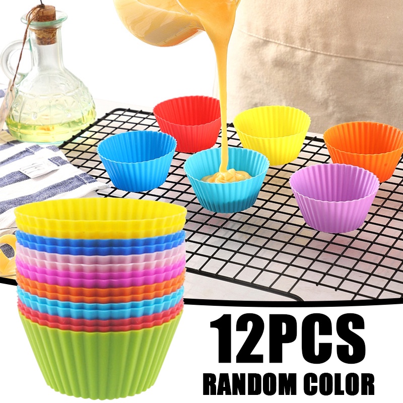 Kitchen Helpis® 12 stampi in silicone senza BPA, antiaderente, per muffin in silicone, ricettario per muffin, muffin, muffin, lavabili in lavastoviglie, muffin