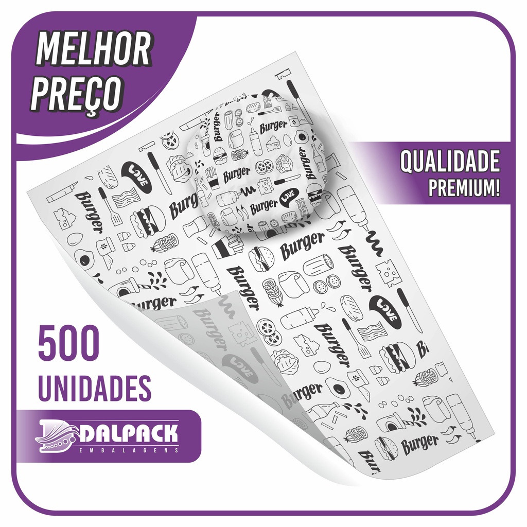 Papel Acoplado (Burger) - 500 Undidades - Para Embrulhar Hamburguer, Burguer, Lanche, Fast Food em Oferta na Shopee