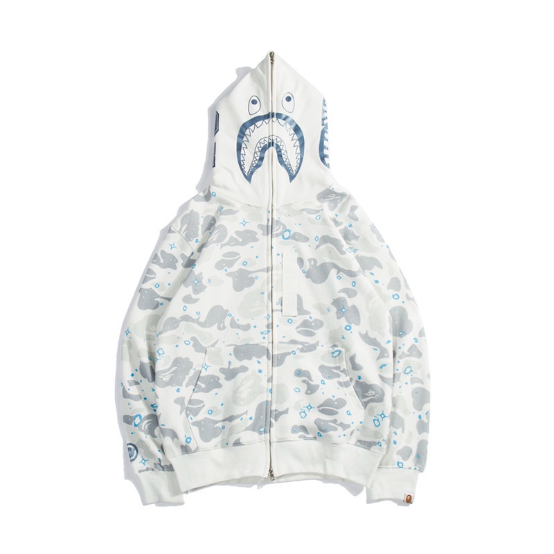 Novo BAPE Bathing Ape Zíper Suéter Moletom com capuz Camuflagem Tubarão Jaqueta céu estrelado capuz