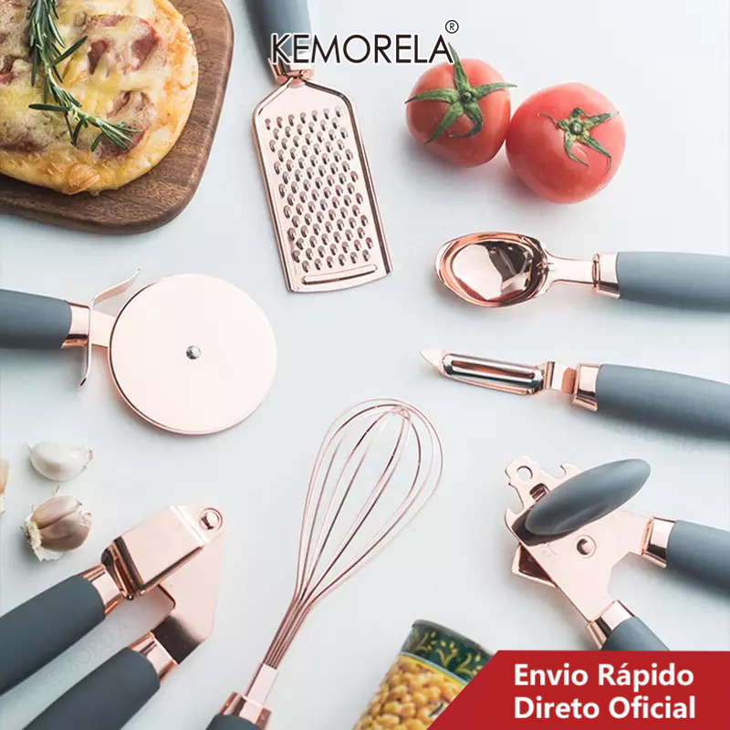 7 unidades de espremedor alho ouro rosa cortador pizza conjunto dispositivos cozinha abridor latas para cozinhar utensílios cozinha acessórios cozinha de alta qualidade em Oferta na Shopee