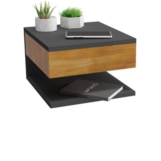 Mesa De Cabeceira Cor Preto E Madeira Freijó Mesinha Suspenso Com Gaveta e Prateleira MVD Móveis em Oferta na Shopee
